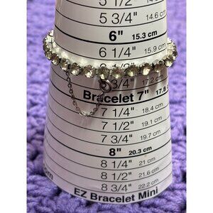 Vintage Clear Rhinestone Tennis Bracelet Silvertone Safety Chain 6.5 inches Long